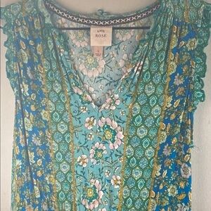 Knox Rose Teal Floral Midi Dress with Green & Blue Accents